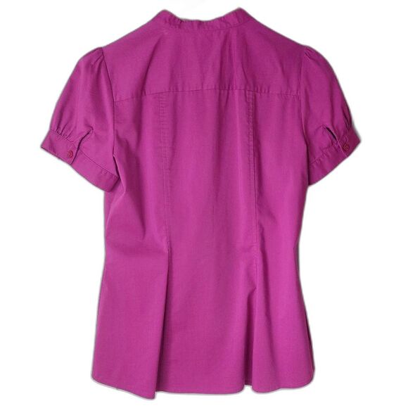 The Limited Magenta Fuschia Ruffled Blouse with Puffy Button Sleeves Sz S - Picture 6 of 9